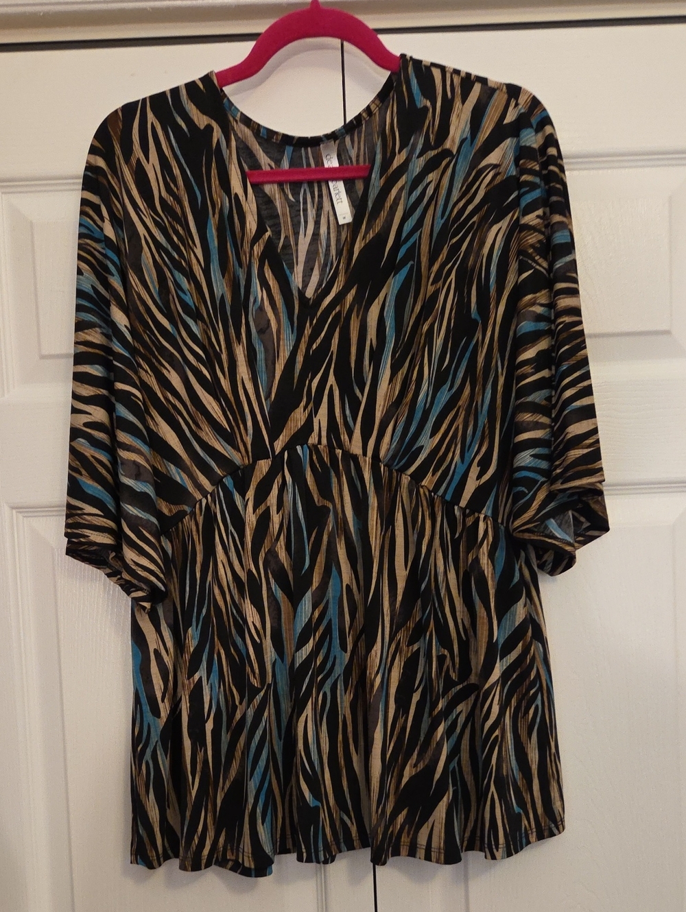 Scarlett Black Tan & Teal V-Neck Printed Peplum Tunic